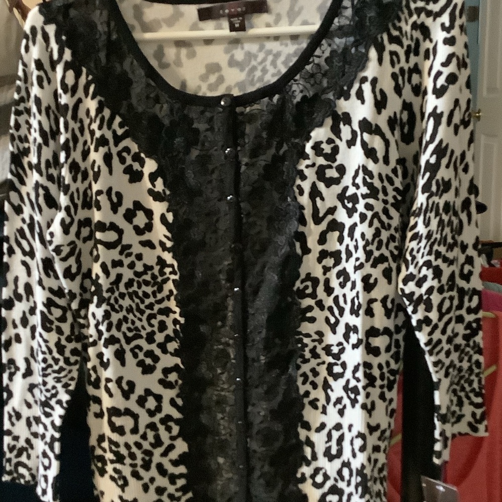 Fever Black and White Leopard Print Cardigan